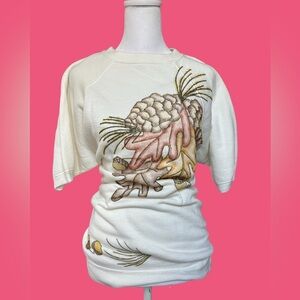 VTG 90s Cottagecore Grannycore cozy short sleeve sweatshirt whimsical nature XL